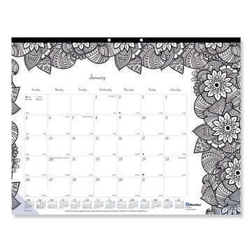 Blueline® Monthly Desk Pad Calendar, Doodleplan Coloring Pages, 22 X 17, Black Binding, Clear Corners, 12-month (jan To Dec): 2022 freeshipping - TVN Wholesale